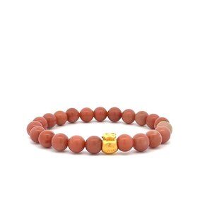 24K Gold Money Bag Lucky Charm Stretchable Bracelet Natural Jade Indian Red 6mm